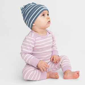  Organic Striped Pink Babygrow from Polarn O. Pyret Kidswear. Made with 100% organic cotton.