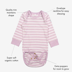  Organic Striped Pink Babygrow from Polarn O. Pyret Kidswear. Made with 100% organic cotton.