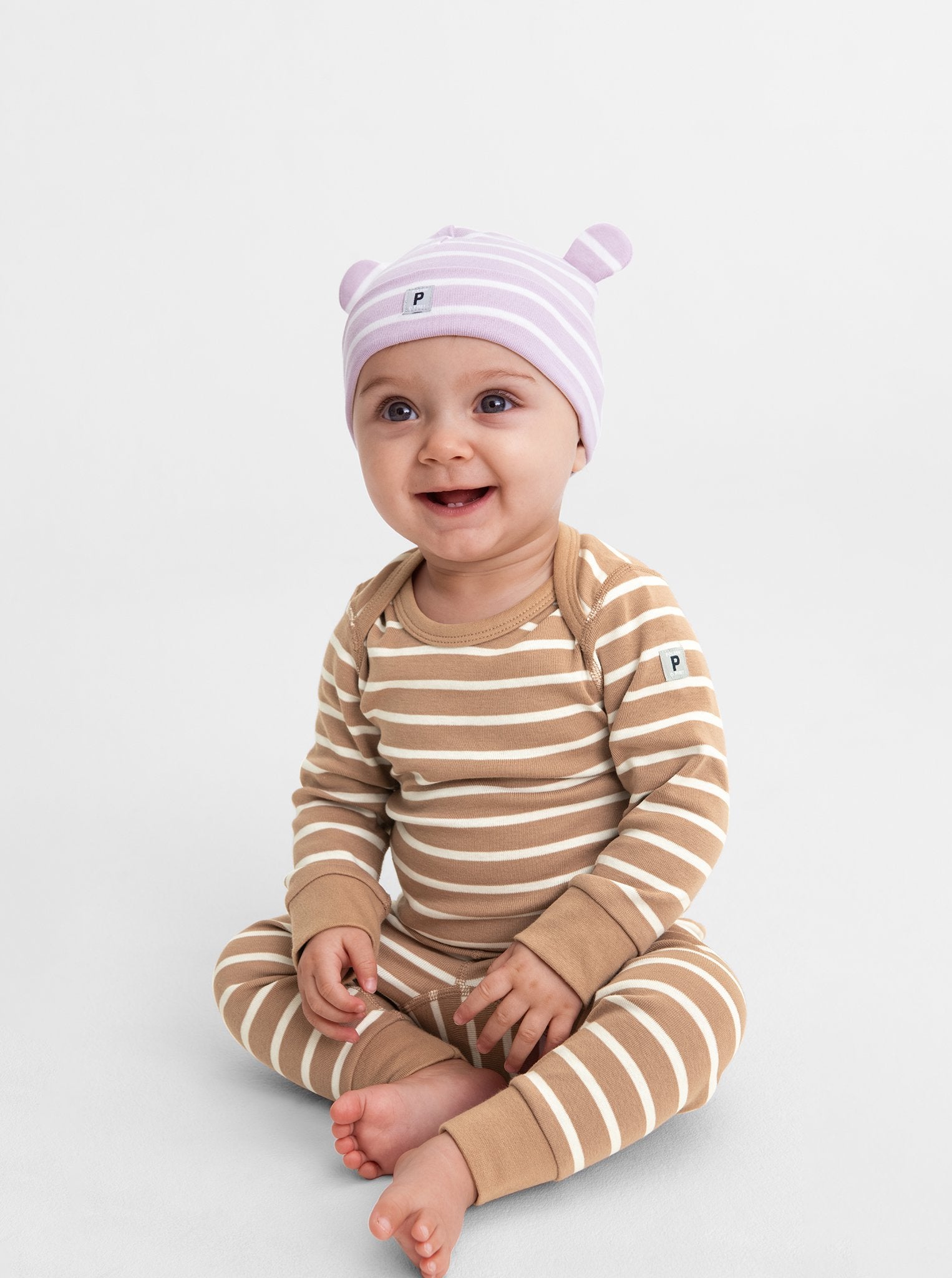  Organic Striped Brown Babygrow from Polarn O. Pyret Kidswear. Made with 100% organic cotton.