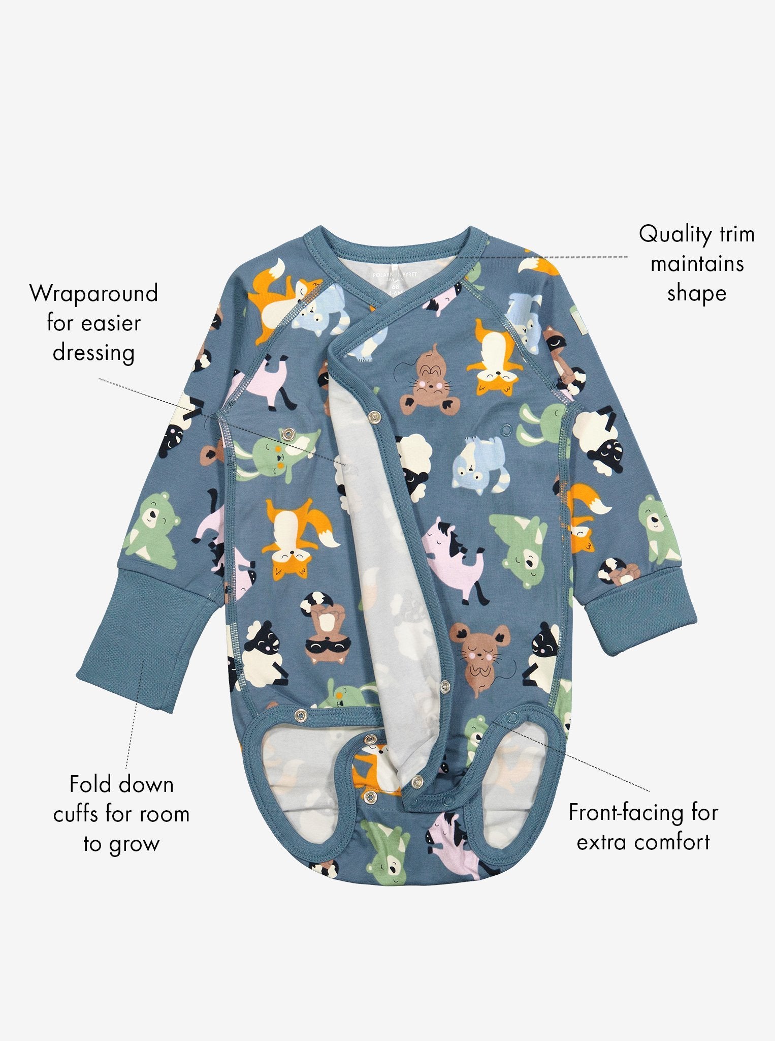  Organic Wraparound Newborn Babygrow from Polarn O. Pyret Kidswear. Made from eco-friendly materials.