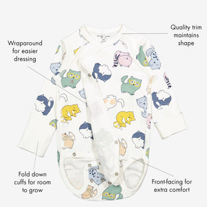  Organic White Cat Wraparound Babygrow from Polarn O. Pyret Kidswear. Made from environmentally friendly materials.