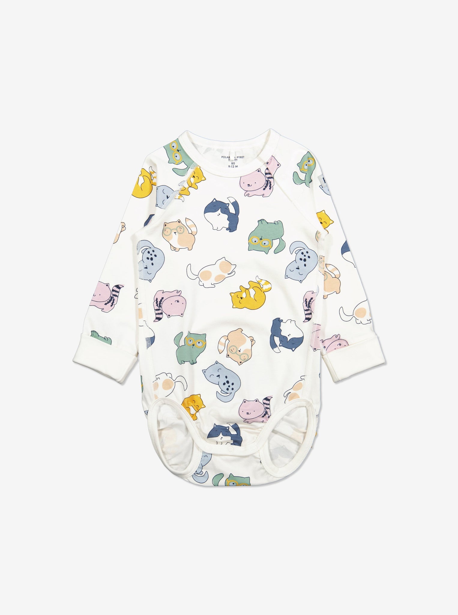  Organic White Cat Babygrow from Polarn O. Pyret Kidswear. Made from sustainable materials.