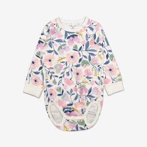  Organic White Floral Babygrow from Polarn O. Pyret Kidswear. Made from eco-friendly materials.