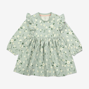  Organic Green Floral Girls Dress from Polarn O. Pyret Kidswear. Made from environmentally friendly materials.