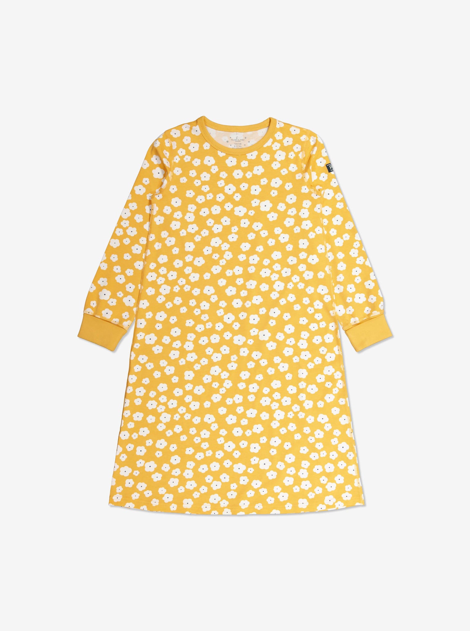  Organic Yellow Floral Kids Nightdress from Polarn O. Pyret Kidswear. Made from eco-friendly materials.