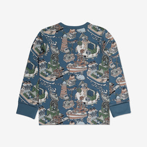  Organic Boat Print Blue Kids Pyjamas from Polarn O. Pyret Kidswear. Made from sustainable materials.