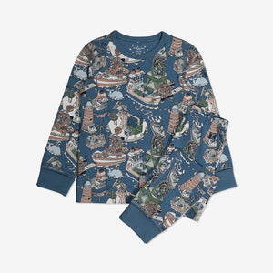  Organic Boat Print Blue Kids Pyjamas from Polarn O. Pyret Kidswear. Made from sustainable materials.