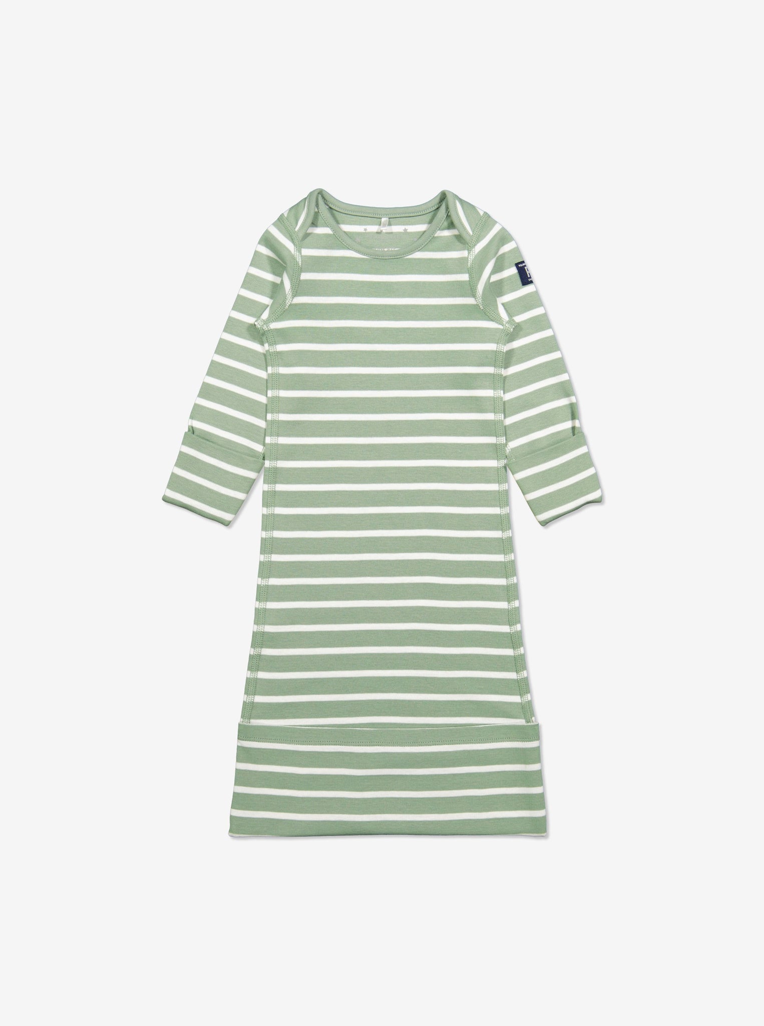  Organic Striped Green Baby Sleep Bag from Polarn O. Pyret Kidswear. Made with 100% organic cotton.