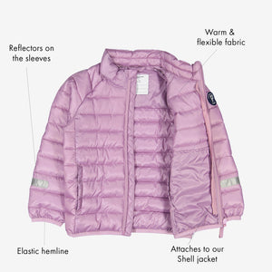 Water Resistant Purple Kids Puffer Jacket from Polarn O. Pyret Kidswear. 