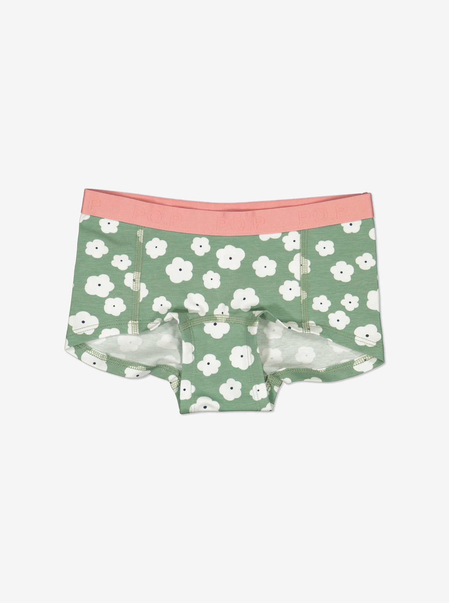  Organic Green Floral Girls Briefs from Polarn O. Pyret Kidswear. Made from sustainable materials.