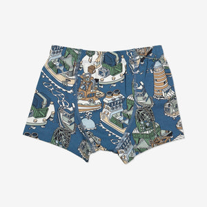  Organic Blue Boys Boxer Shorts from Polarn O. Pyret Kidswear. Made from sustainably sourced materials.