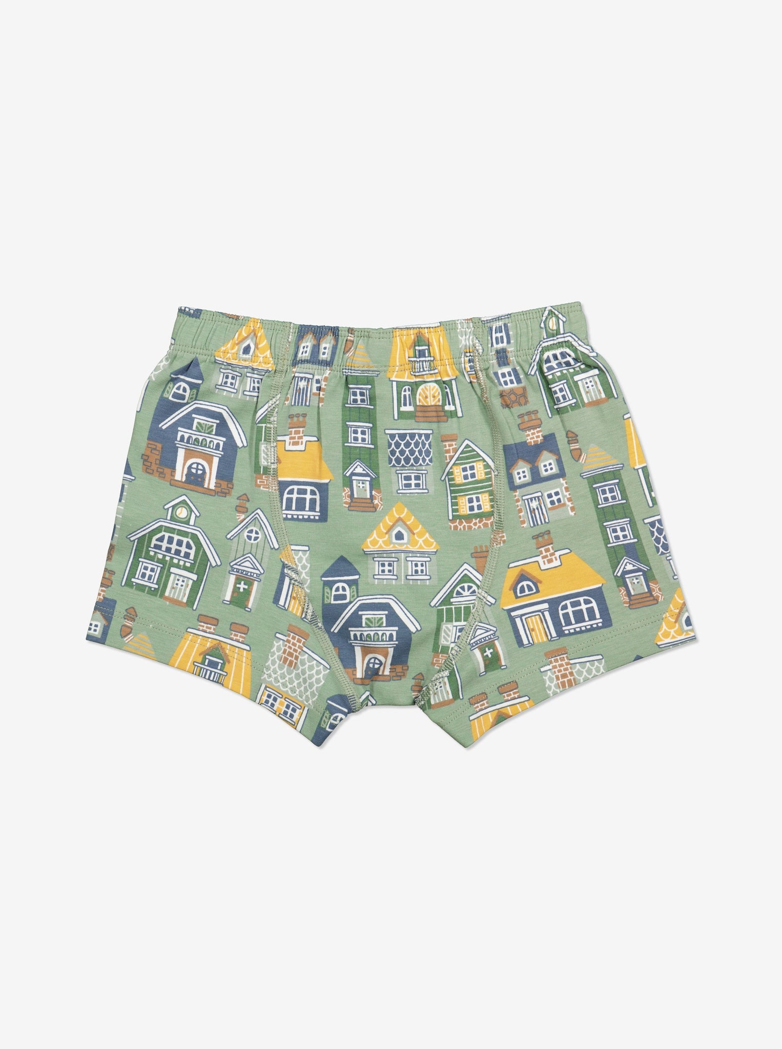  Organic Green Boys Cotton Boxer Shorts from Polarn O. Pyret Kidswear. Made from ethically sourced materials.