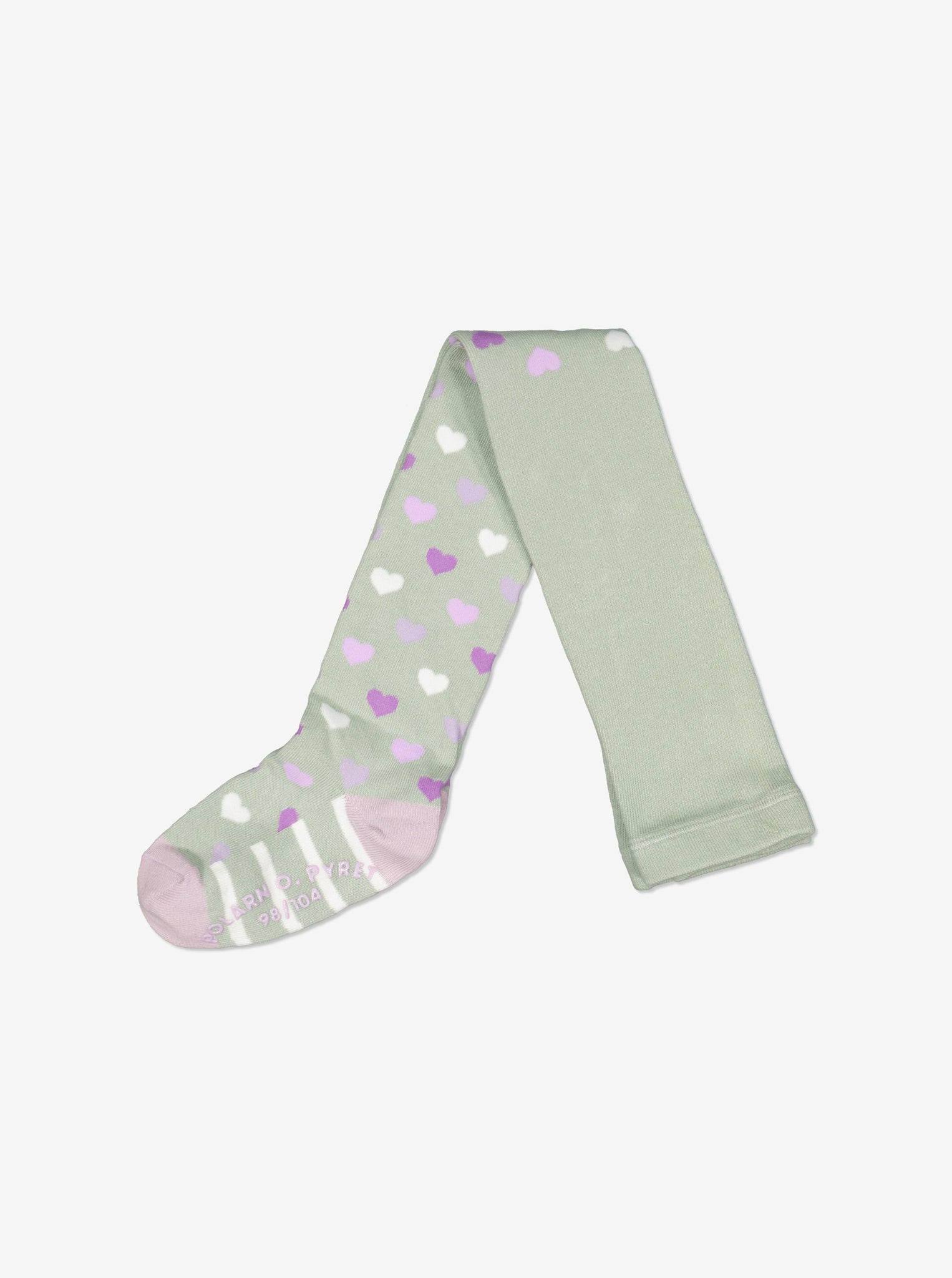  Organic Green Heart Print Kids Tights from Polarn O. Pyret Kidswear. Made from sustainably sourced materials.