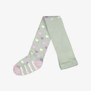  Organic Green Heart Print Kids Tights from Polarn O. Pyret Kidswear. Made from sustainably sourced materials.