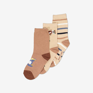  Organic Cotton Brown Kids Socks Multipack from Polarn O. Pyret Kidswear. Made from sustainable materials.