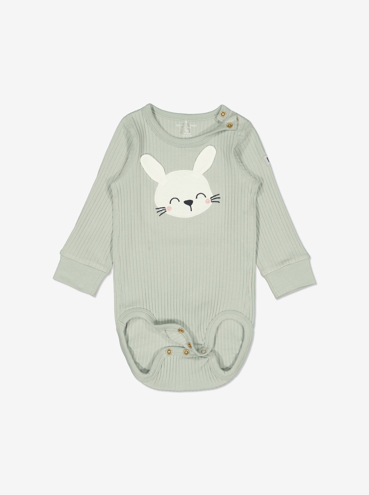  Green Rabbit Print Newborn Babygrow from Polarn O. Pyret Kidswear. Made using sustainable materials.