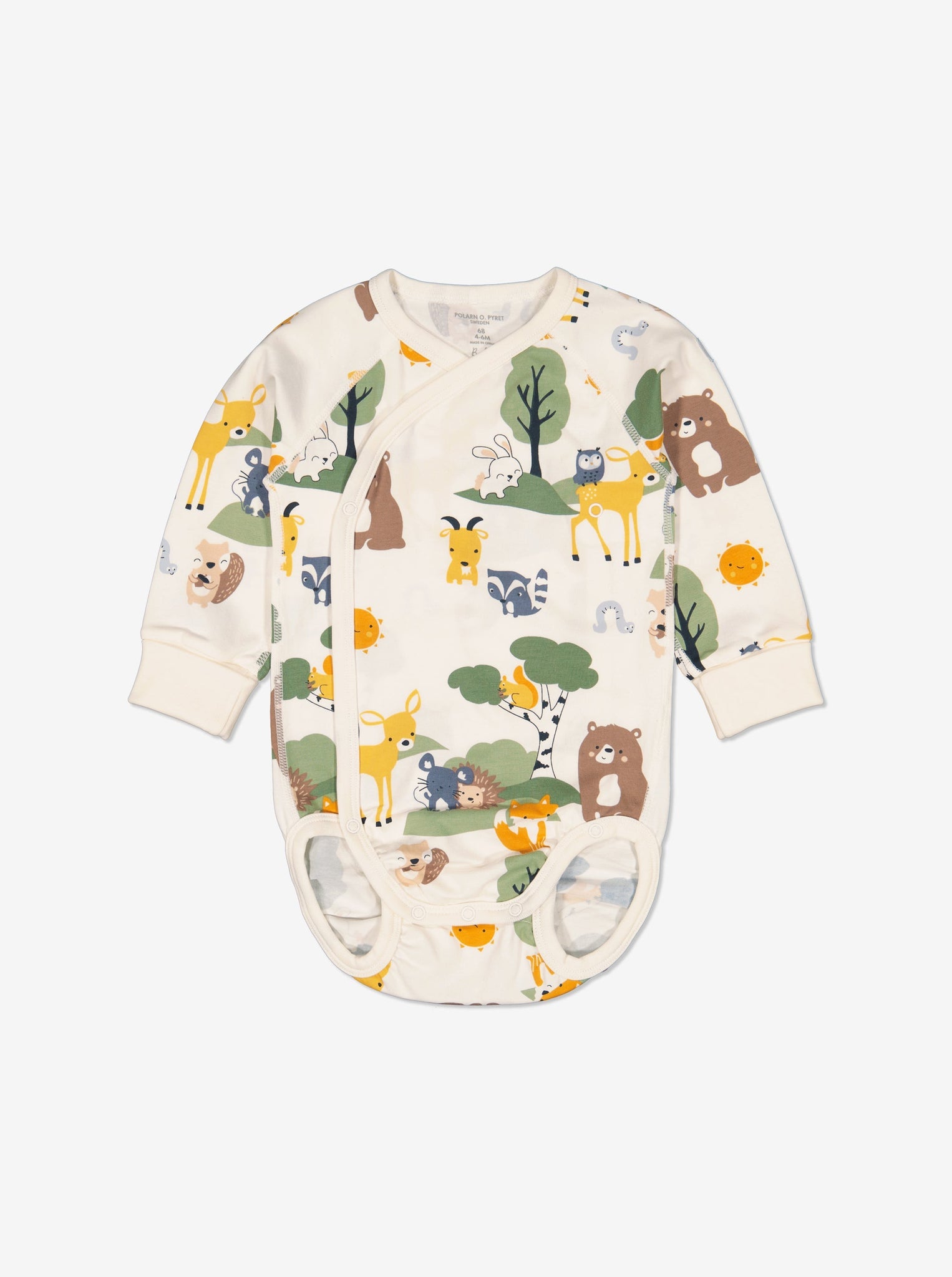  Animal Friends Wraparound Babygrow from Polarn O. Pyret Kidswear. Made from sustainable materials.
