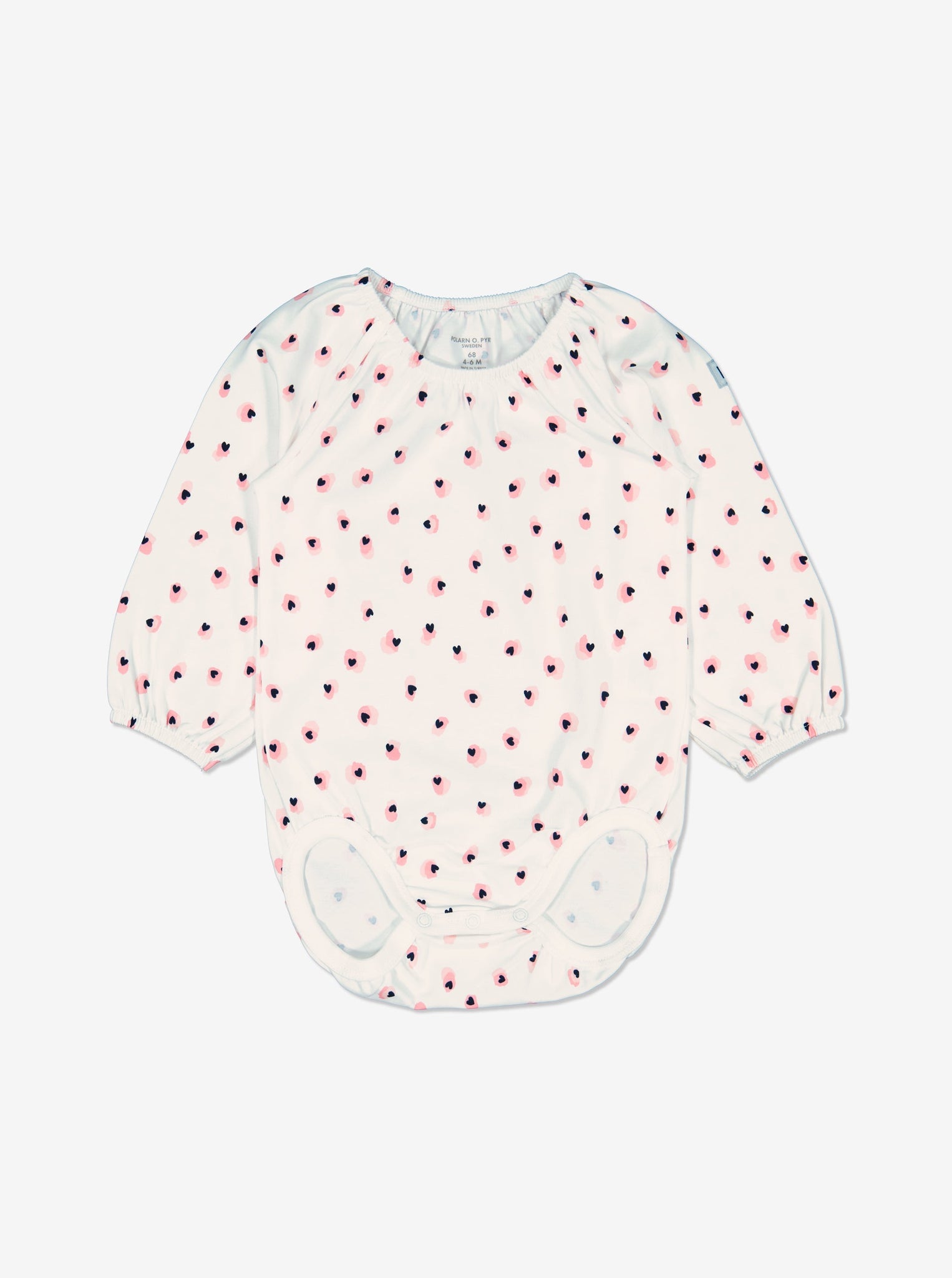  Pink Heart Print Newborn Babygrow from Polarn O. Pyret Kidswear. Made using ethically sourced materials.