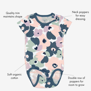  Pink Floral Newborn Babygrow from Polarn O. Pyret Kidswear. Made using environmentally friendly materials.