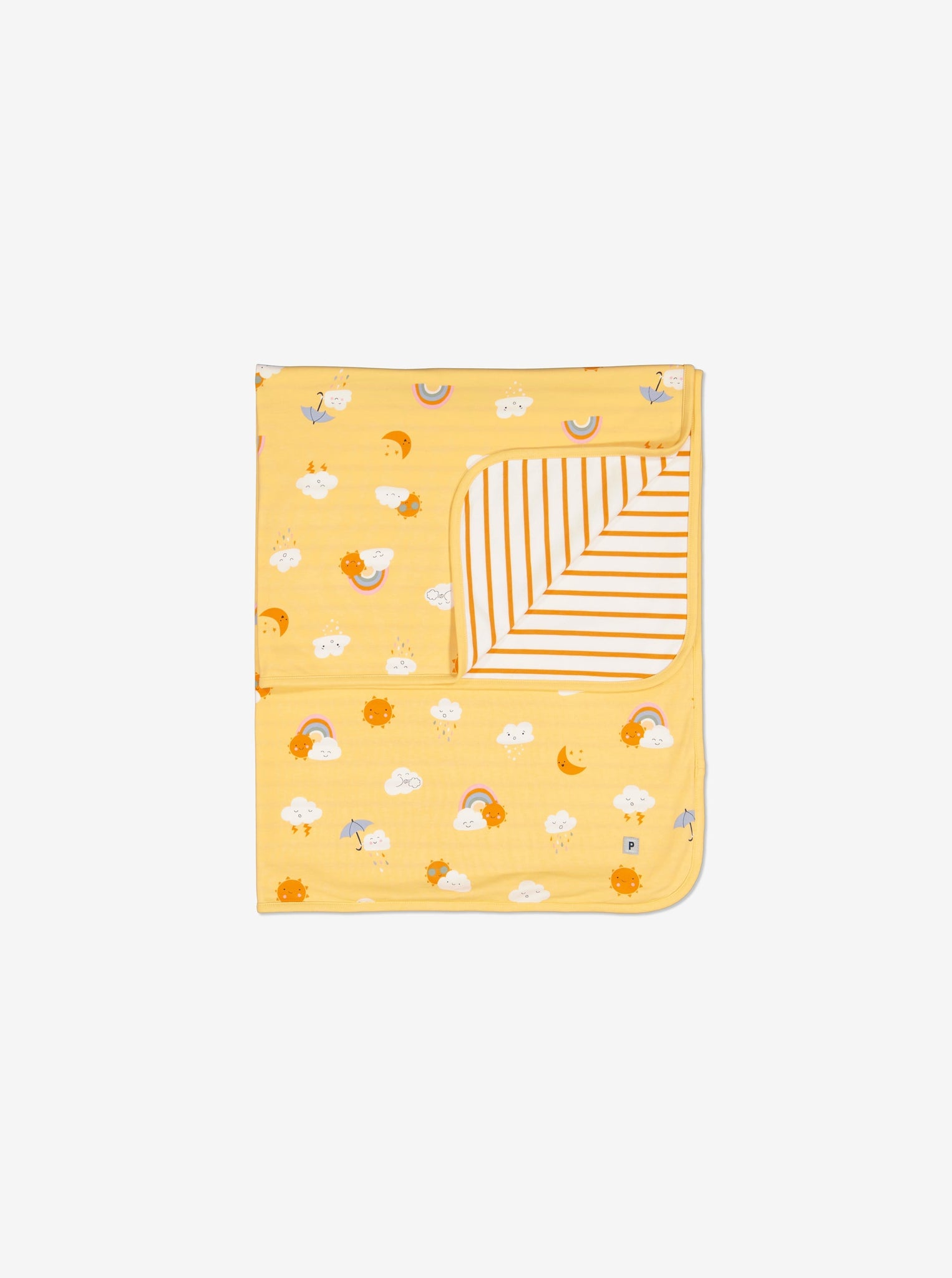  Yellow Rainbow Print Newborn Baby Blanket from Polarn O. Pyret Kidswear. Made from sustainable materials.