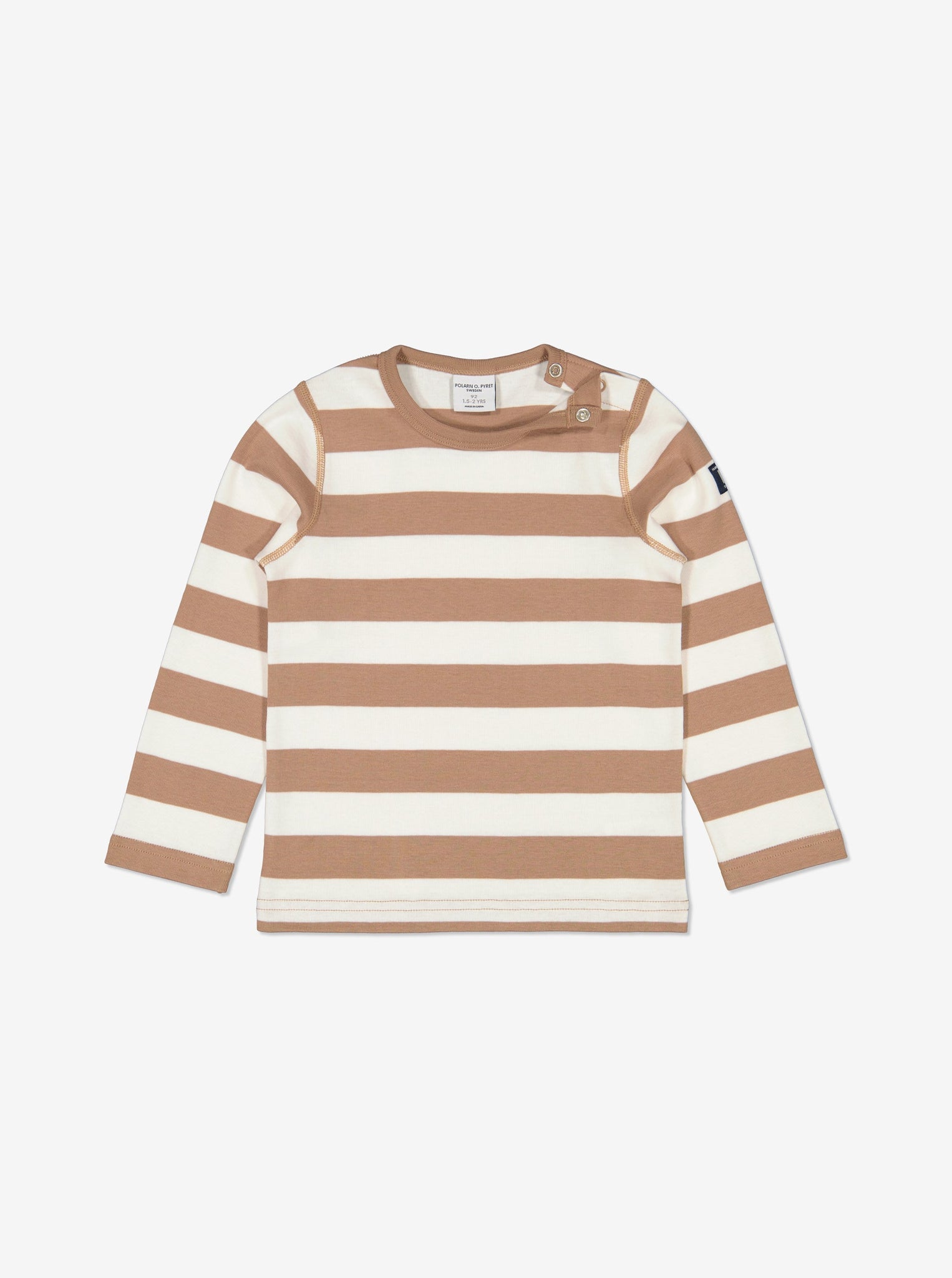  Organic Cotton Brown Striped Kids Top from Polarn O. Pyret Kidswear. Made Using GOTS Certified Organic Cotton