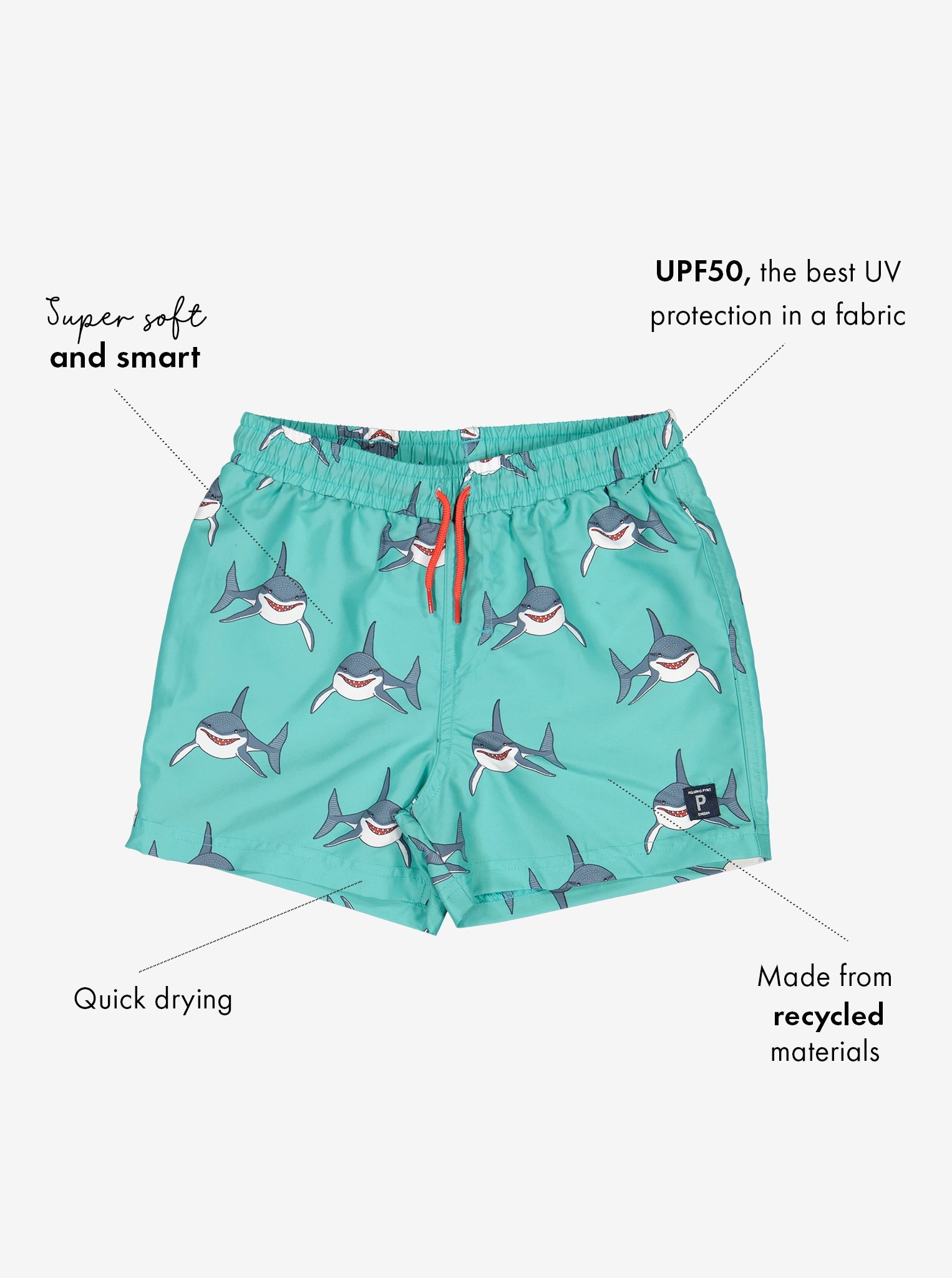 Shark Print Kids Swim Shorts