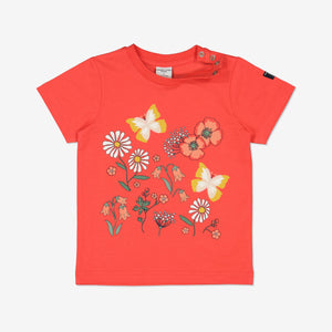 Butterfly Print Red Kids T-Shirt from Polarn O. Pyret Kidswear. Ethically made and sustainably sourced materials.