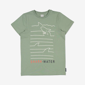 Green Shark Kids T-Shirt from Polarn O. Pyret Kidswear. Made using sustainable sourced materials.
