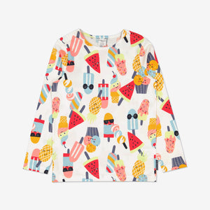 Ice Cream Print Girls Top from Polarn O. Pyret Kidswear. Made from 100% GOTS Organic Cotton.