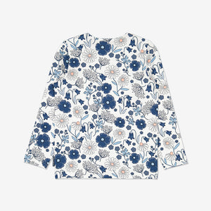 Blue Floral Girls Top from Polarn O. Pyret Kidswear. Made from 100% GOTS Organic Cotton.