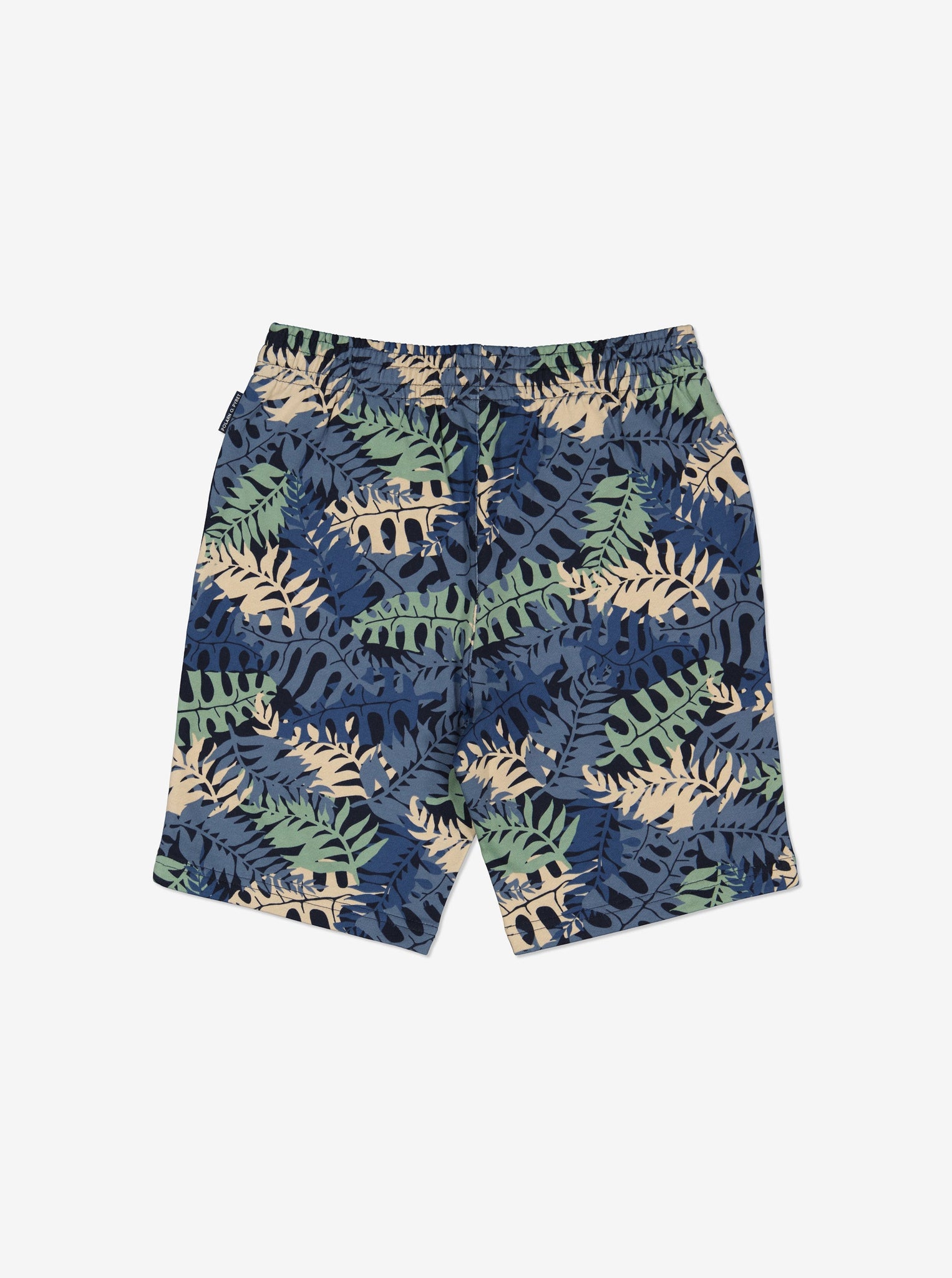 Leaf Print Navy Kids Shorts from Polarn O. Pyret Kidswear. Made from 100% GOTS Organic Cotton.