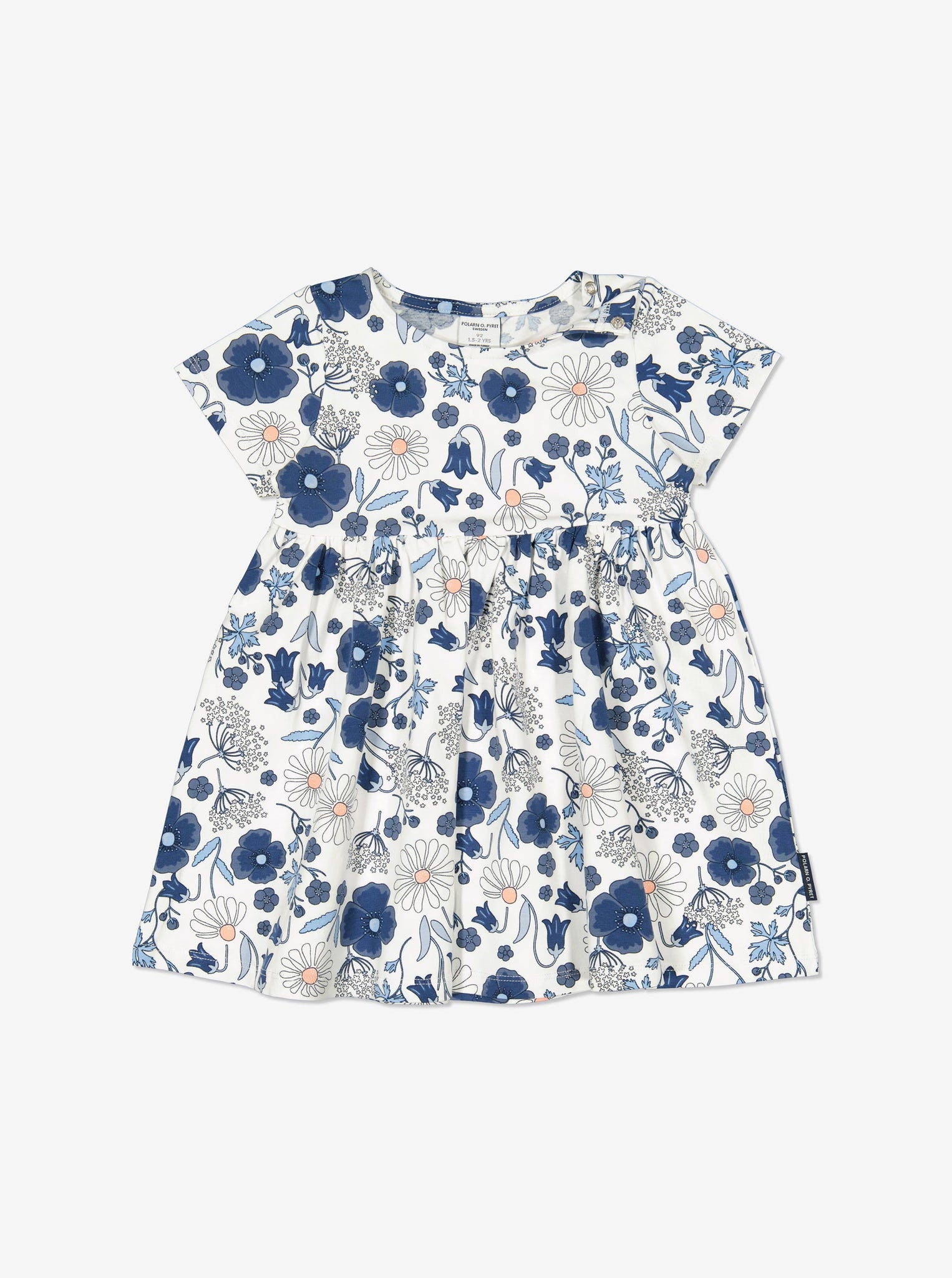 Organic Blue Floral Girls Dress from Polarn O. Pyret Kidswear. Made using sustainable sourced materials.