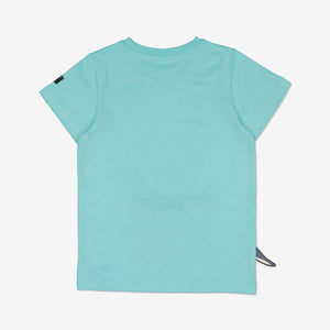 Blue Shark Print Kids T-Shirt from Polarn O. Pyret Kidswear. Made from 100% GOTS Organic Cotton.