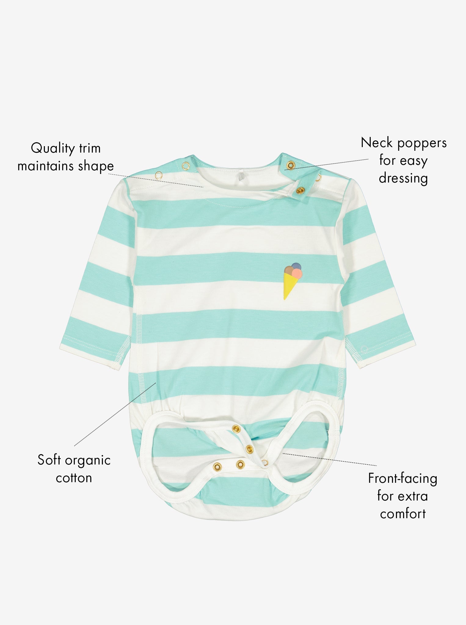 Organic Cotton Striped Blue Babygrow from Polarn O. Pyret Kidswear. Made using sustainable sourced materials.