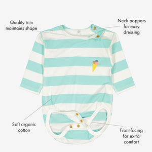 Organic Cotton Striped Blue Babygrow from Polarn O. Pyret Kidswear. Made using sustainable sourced materials.
