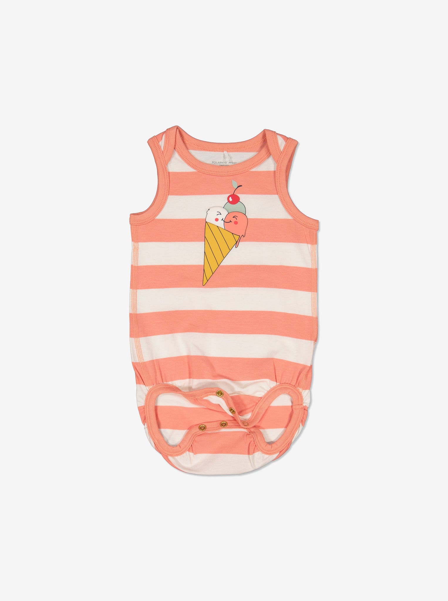 Peach Sleeveless Newborn Babygrow from Polarn O. Pyret Kidswear. Made from ethically sourced materials.
