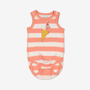 Peach Sleeveless Newborn Babygrow from Polarn O. Pyret Kidswear. Made from ethically sourced materials.