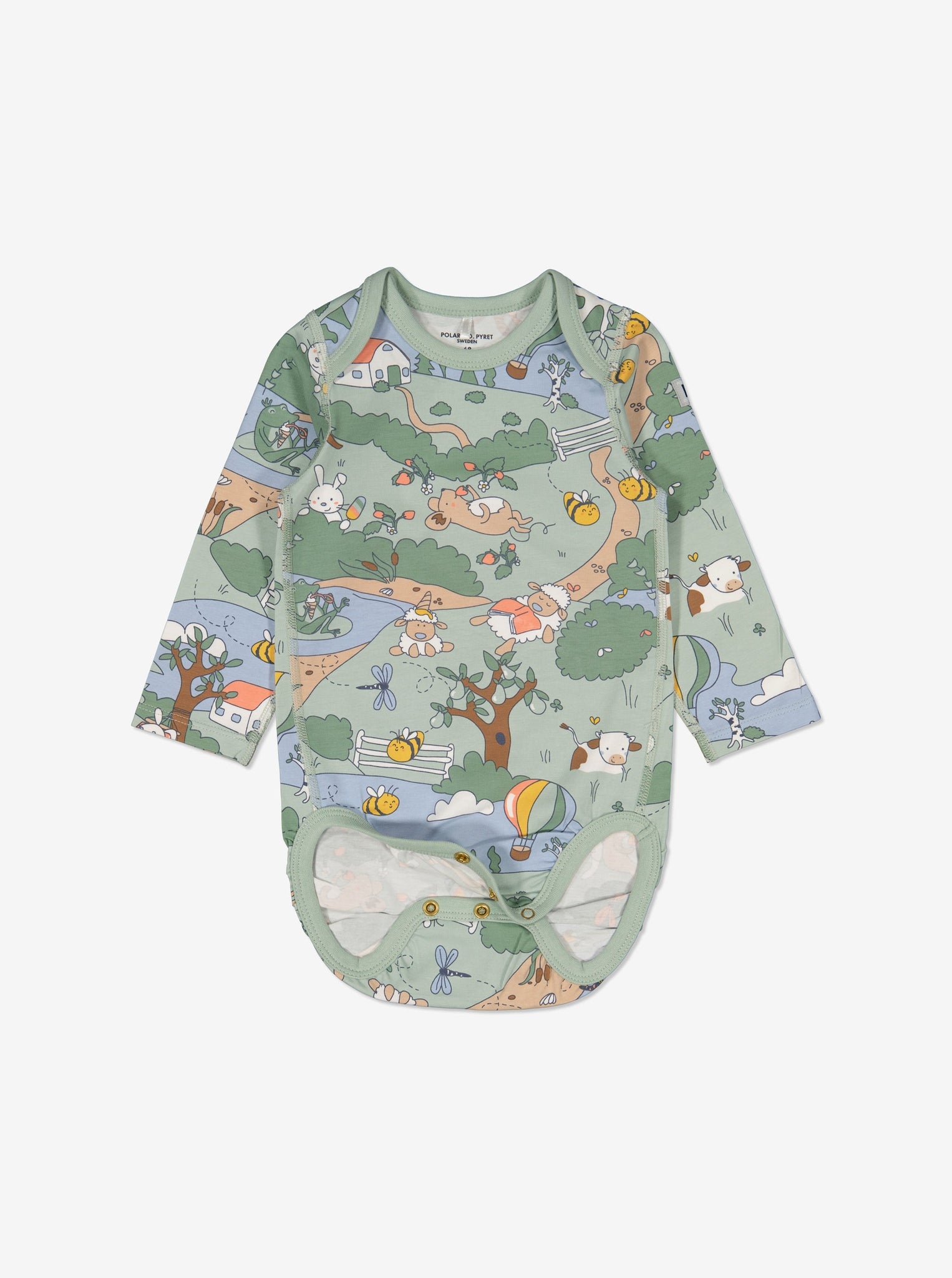 Wildlife Green Newborn Babygrow from Polarn O. Pyret Kidswear. Made using sustainable sourced materials.