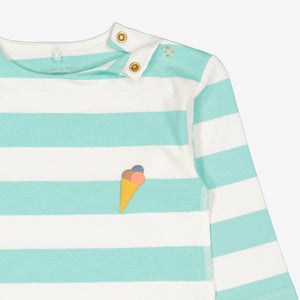 Organic Cotton Striped Blue Baby Top from Polarn O. Pyret Kidswear. Made using sustainable sourced materials.
