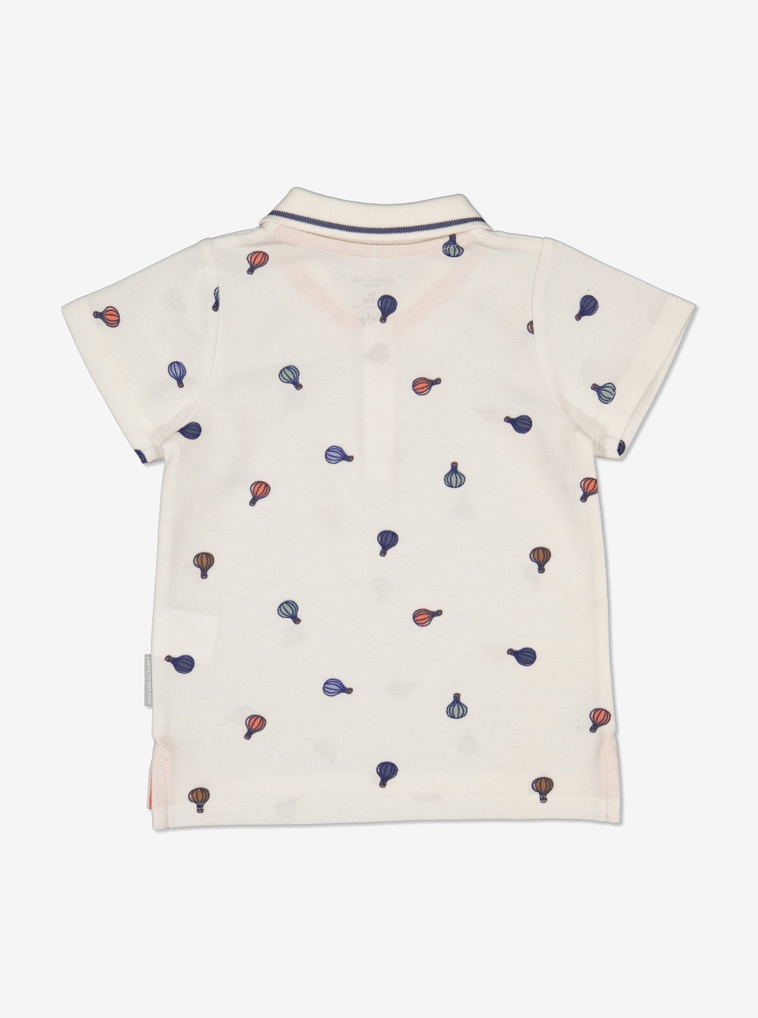 Balloon Print White Baby Polo Shirt from Polarn O. Pyret Kidswear. Made from 100% GOTS Organic Cotton.
