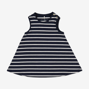 Navy Striped Newborn Baby Dress from Polarn O. Pyret Kidswear. Made using sustainable sourced materials.