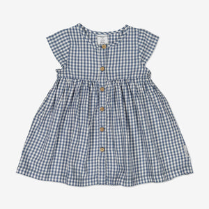 Blue Checked Newborn Baby Dress from Polarn O. Pyret Kidswear. Made from 100% GOTS Organic Cotton.