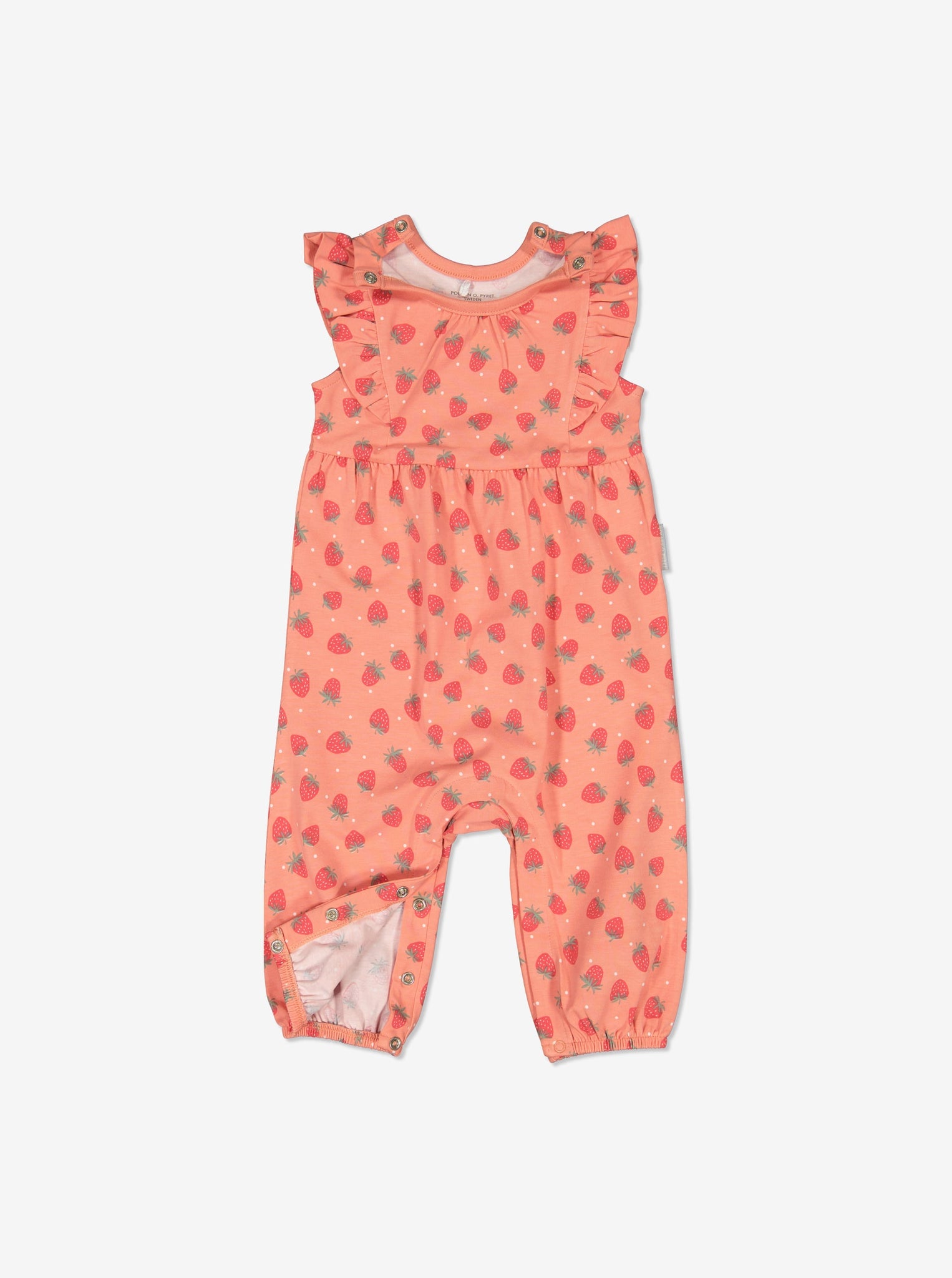 Strawberry Print Baby Playsuit from Polarn O. Pyret Kidswear. Ethically made and sustainably sourced materials.