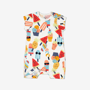Ice Cream Print Newborn Baby Romper from Polarn O. Pyret Kidswear. Made from ethically sourced materials.