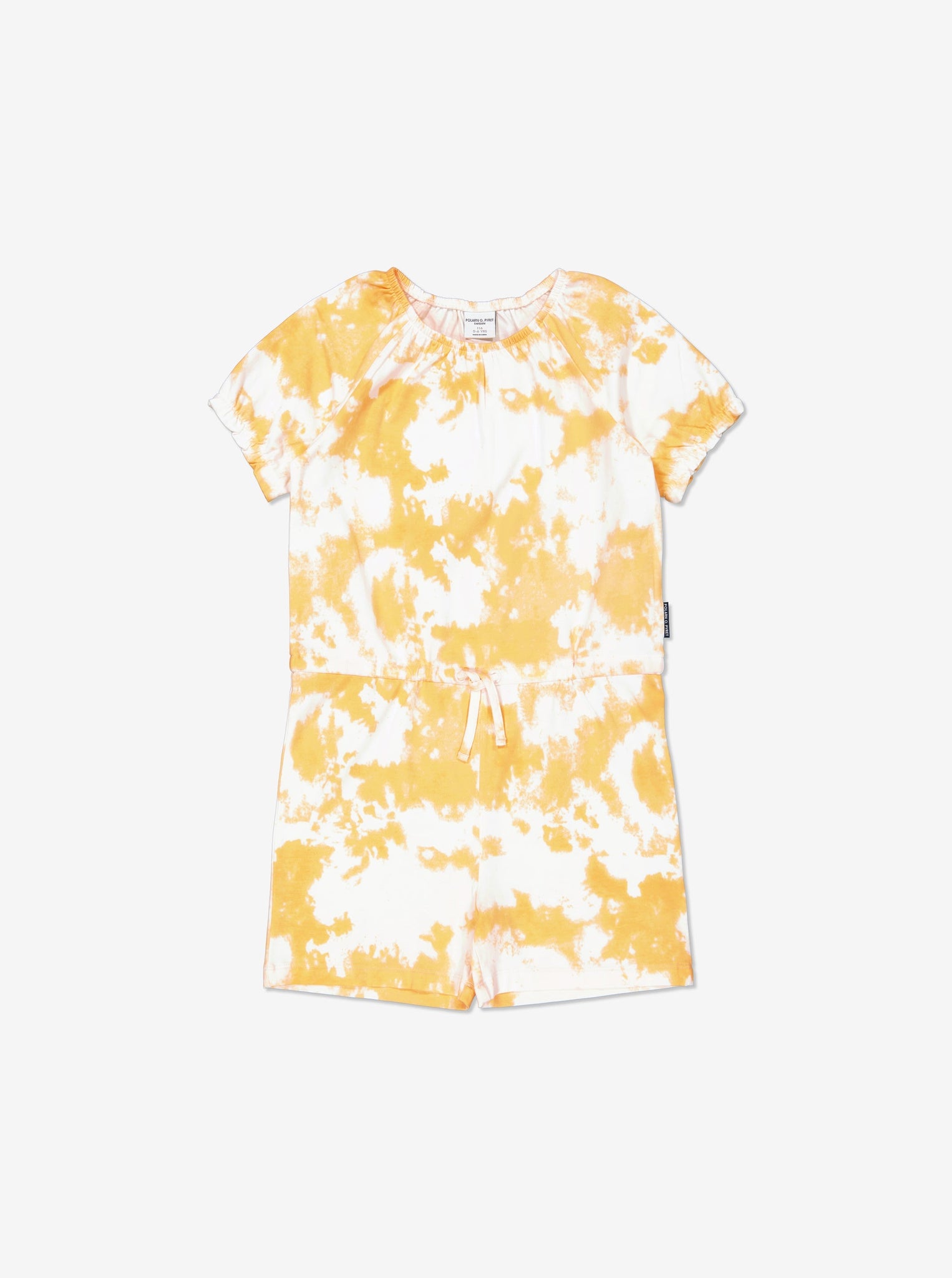 Tie-Dye Yellow Girls Playsuit from Polarn O. Pyret Kidswear. Made using sustainable sourced materials.