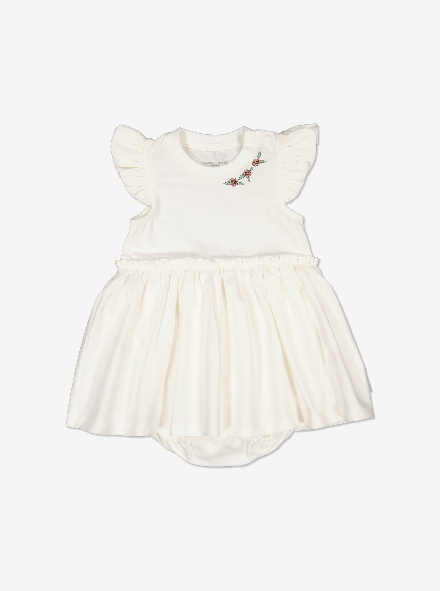 Floral Print White Babygrow Dress from Polarn O. Pyret Kidswear. Ethically made and sustainably sourced materials.