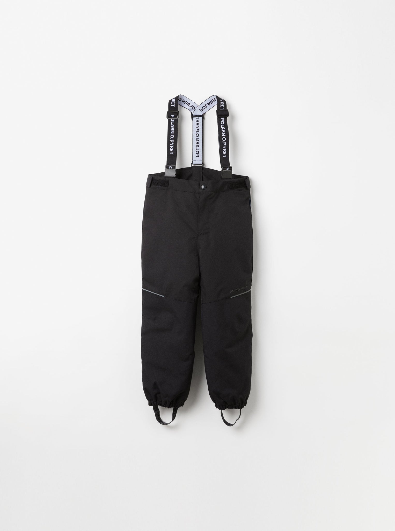 Black Fleece Lined Kids Shell Trousers from the Polarn O. Pyret kidswear collection. Sustainably produced kids outerwear.