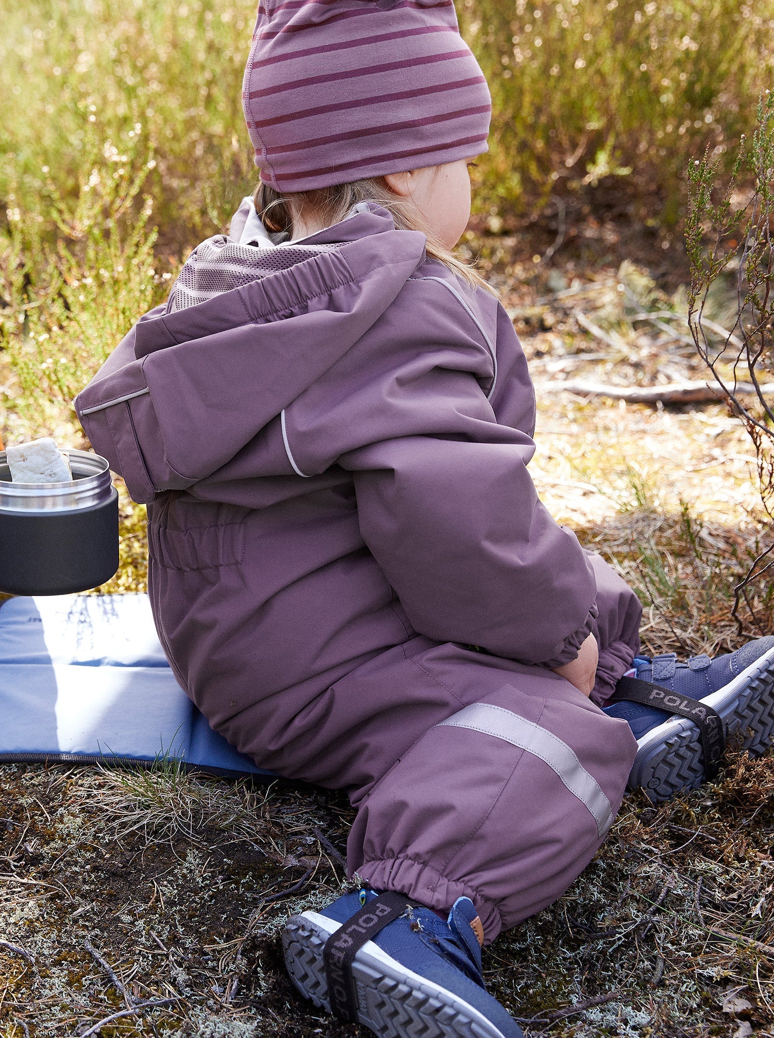 Purple Baby Waterproof Overall from the Polarn O. Pyret kidswear collection. Made from sustainable sources.