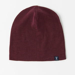 Merino Wool Burgundy Kids Beanie Hat from the Polarn O. Pyret kidswear collection. Made from sustainable sources.