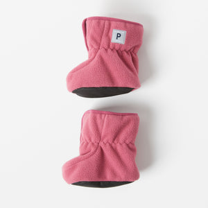 Pink Fleece Baby Booties from the Polarn O. Pyret kidswear collection. Ethically produced kids outerwear.